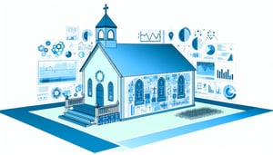 An image of a church or ministry utilizing data analytics to enhance discipleship and spiritual growth with a blue theme